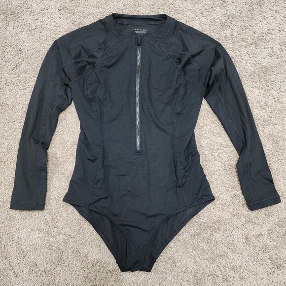 Athleta Black SUN SHIELD ONE PIECE RASHGUARD 1/2 zip Bodysuit XS - Picture 3 of 9